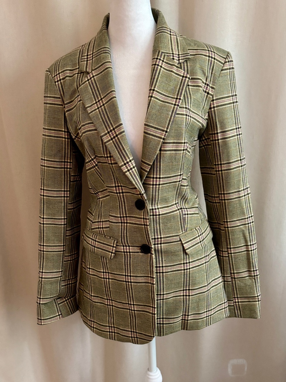 Topshop Longline Plaid Blazer — Size 6